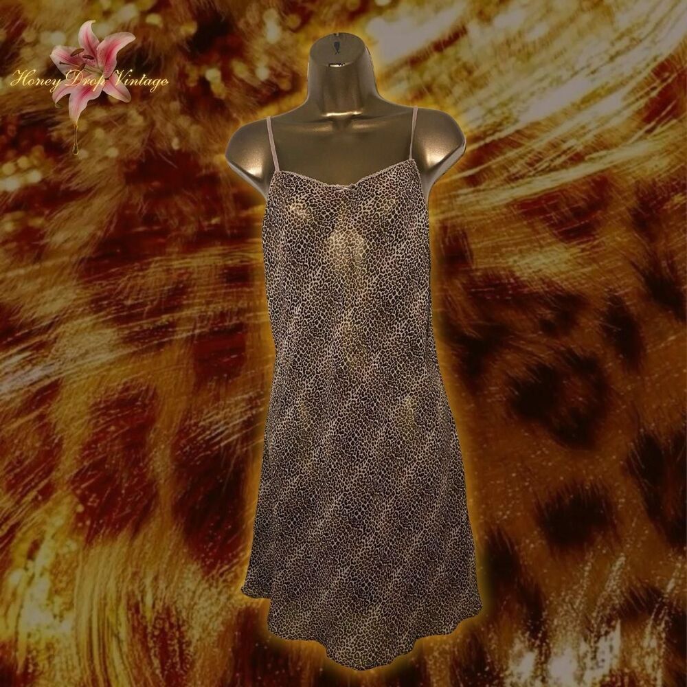 H&M Leopard Print Sheer Slip Dress w/ Lace Trim and Bow Detailing